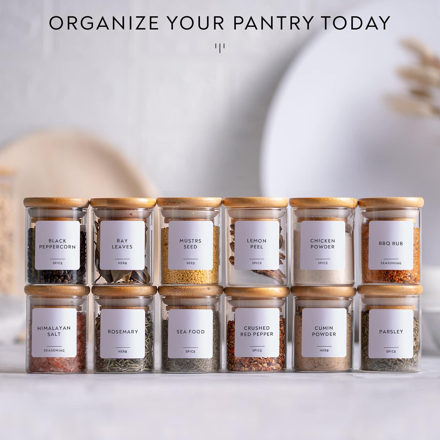 Pots à épices en verre + 12 étiquettes