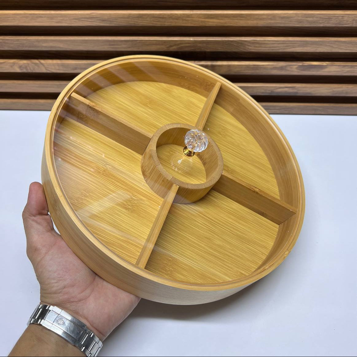 Plateau Divisé en Bambou – pour Noix, Fruits Secs et Bonbons