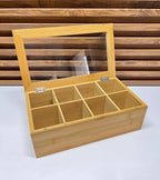 Boîte à Thé en Bambou avec Couvercle Transparent – Organisateur à 9 Compartiments
