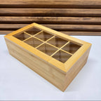 Boîte à Thé en Bambou avec Couvercle Transparent – Organisateur à 9 Compartiments