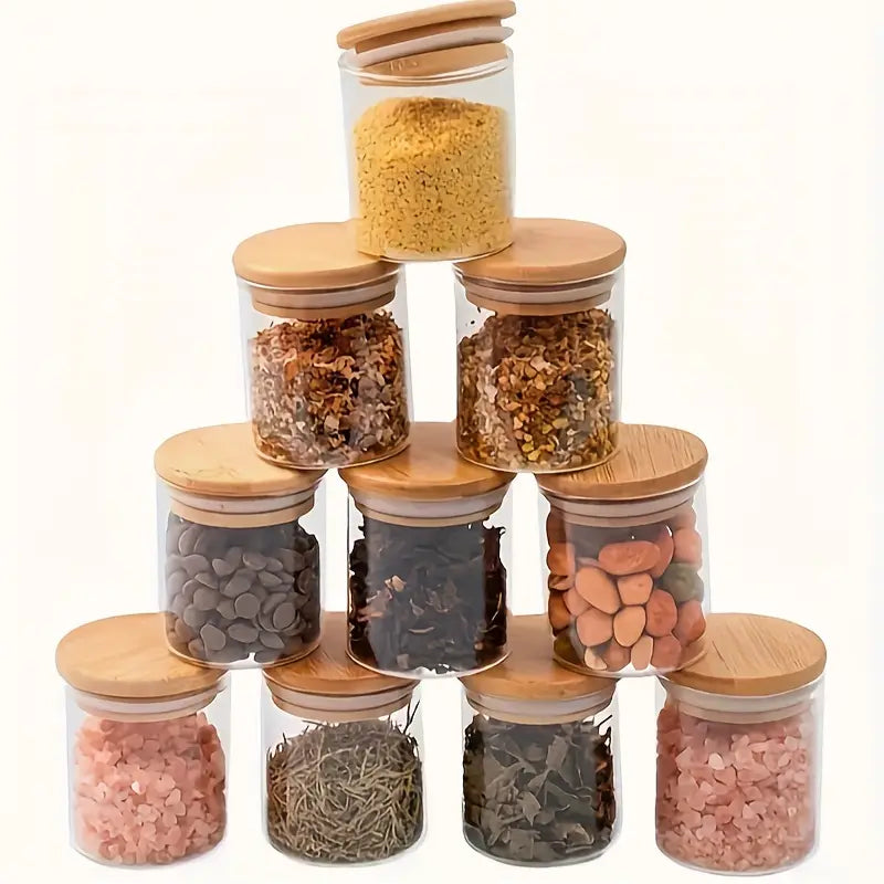 Pots à épices en verre + 12 étiquettes